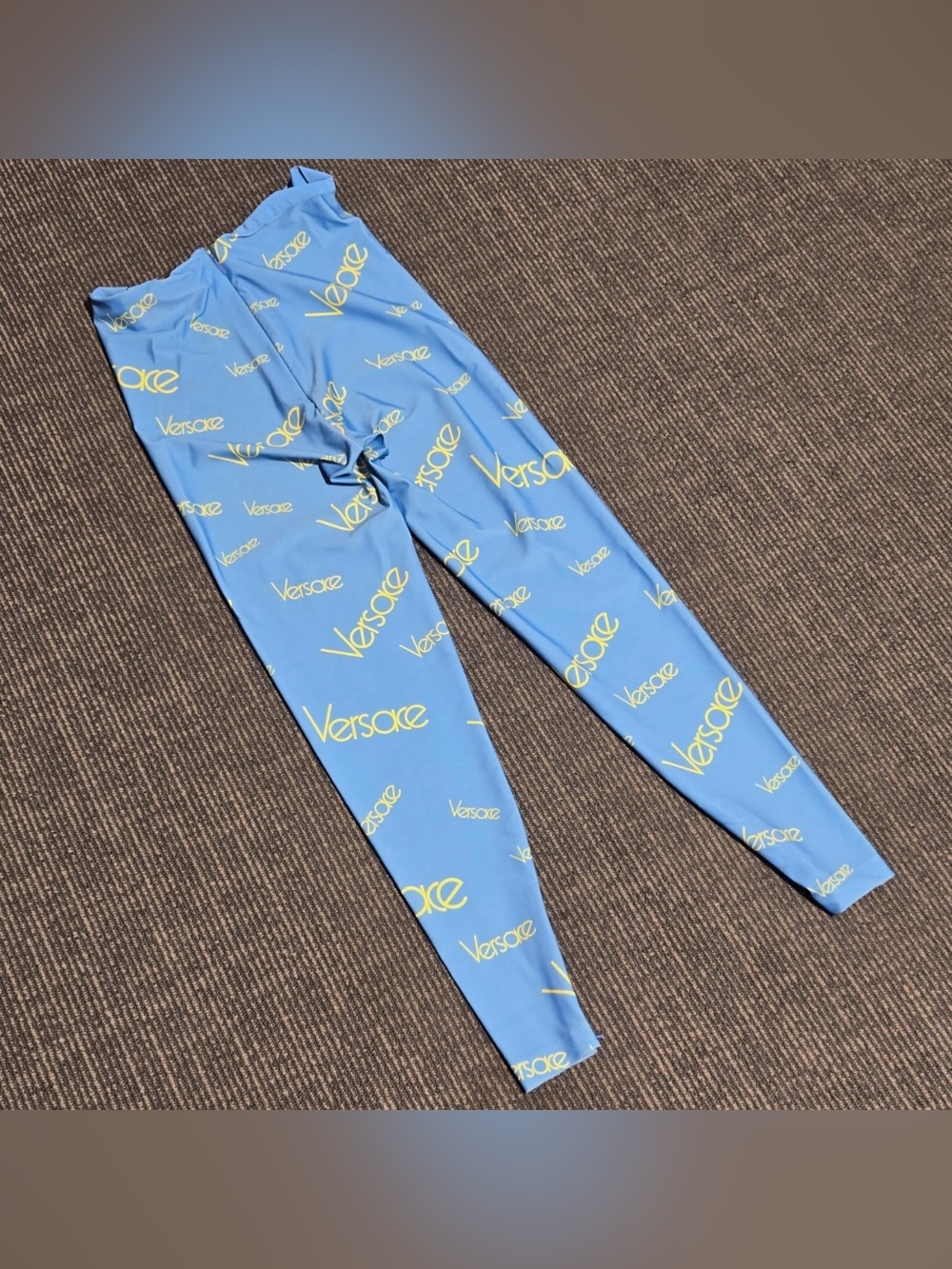 Versace Kids Light Blue Leggings with Yellow Logo Print S